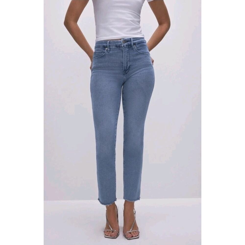 Good American Good Straight Split Pockets High-Rise Blue449 | 6/28 Booty Shaping